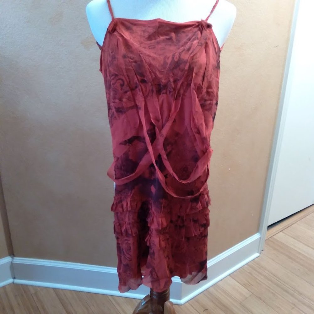 Rose Red Black Print Ruffle Tunic Dress - S/p